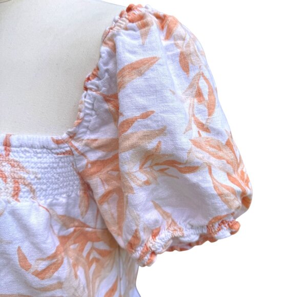 Abercrombie & Fitch Puff Sleeve Mini Dress Sz Small Pockets Tropical Linen Blend - Picture 3 of 11